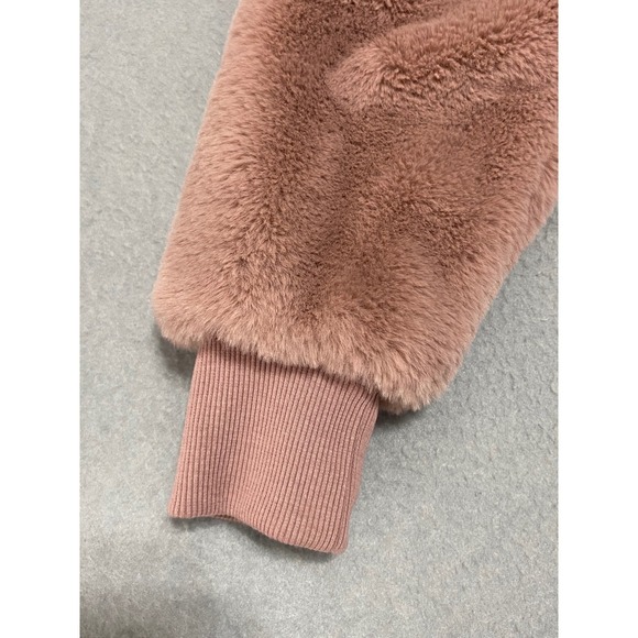 Athleta Faux Fur Hooded Bomber Jacket Dusty Rose Pink XXS Zip Up Cozy Warm - Picture 9 of 11